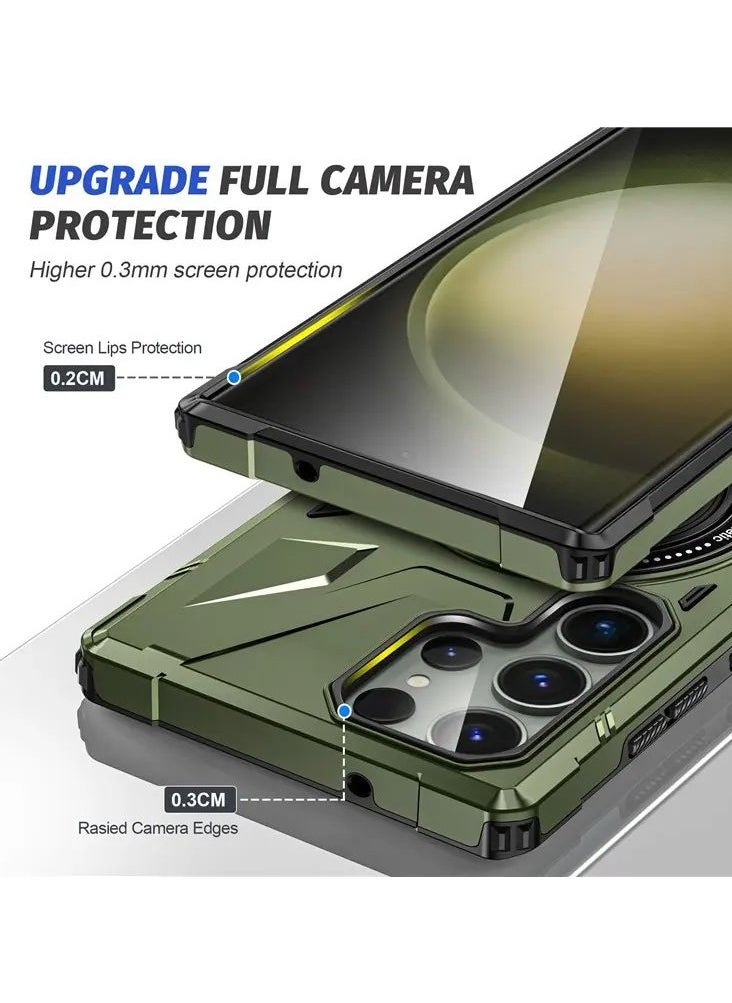 Color Fans - Samsung Galaxy S24 Ultra Case Scratch-resistant Cellphone Cover with 360° Rotatable Kickstand Design - Dark Green - Image 1