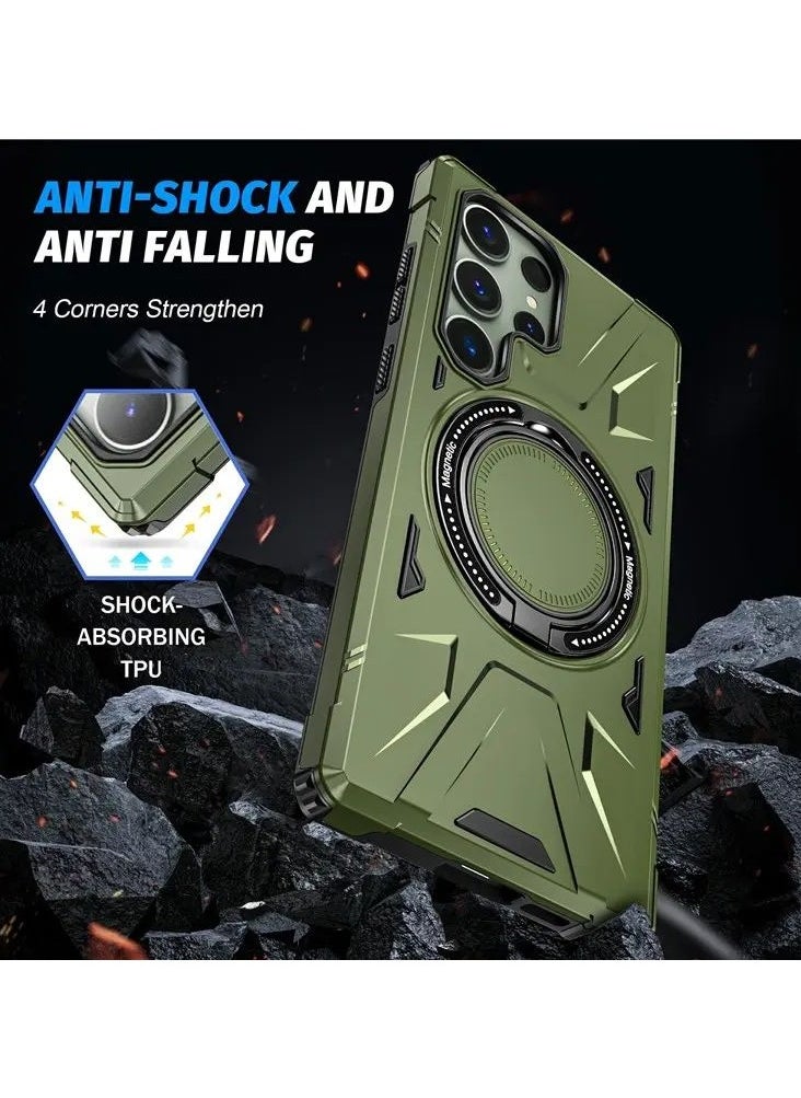 Color Fans - Samsung Galaxy S24 Ultra Case Scratch-resistant Cellphone Cover with 360° Rotatable Kickstand Design - Dark Green - Image 1