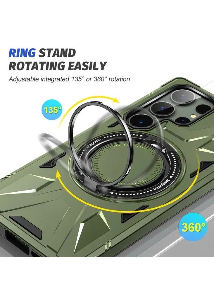 Color Fans - Samsung Galaxy S24 Ultra Case Scratch-resistant Cellphone Cover with 360° Rotatable Kickstand Design - Dark Green - Image 1
