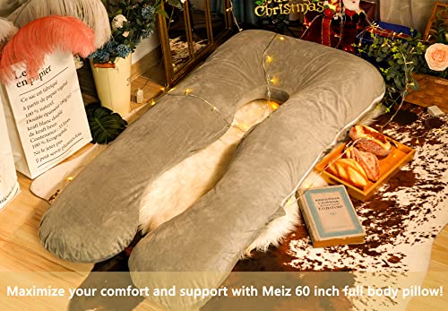 Meiz Pregnancy Pillow U Shaped Full Body Pillow Pregnancy Pillows for Sleeping Maternity Pillow for Pregnant Women with Removable Velvet Cover 60 Inch Gray - Image 3