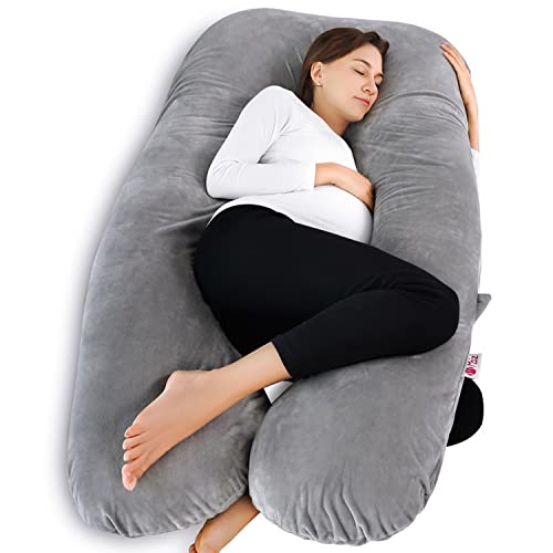 Meiz Pregnancy Pillow U Shaped Full Body Pillow Pregnancy Pillows for Sleeping Maternity Pillow for Pregnant Women with Removable Velvet Cover 60 Inch Gray - Image 1