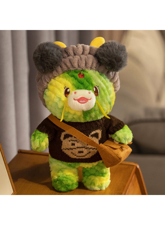 Grab Machine Doll 2014 Dragon Year Mascot Plush Toy Doll Year Goods Company Annual Meeting Gift Wholesale-Specifications:Green + Bear Sweater + Satchel-Color:30cm  - Image 1