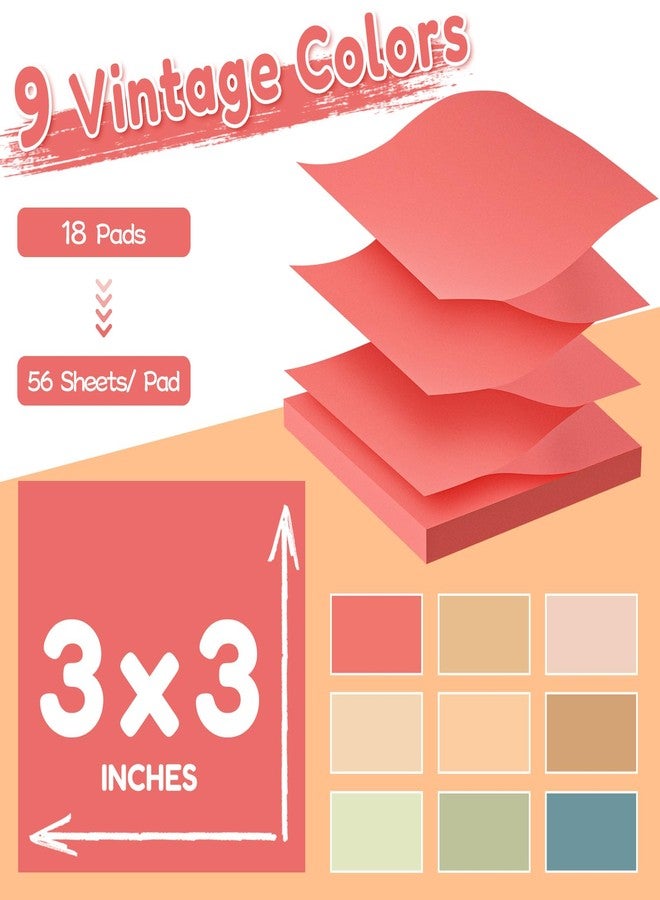 TKTB (18 Pads) Pop Up Sticky Notes 3x3 Refills, Vintage Color, Strong Adhesive Memo Pad Bulk, Suitable for Home, Office, School, Clean Removal - Image 2