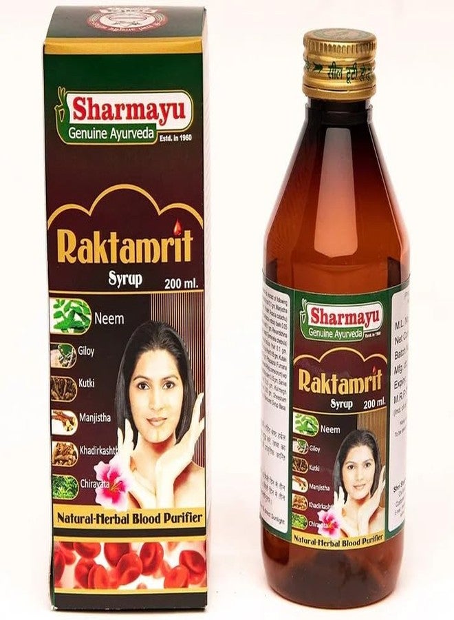 Sharmayu Raktamrit Syrup 200ml | Ayurvedic Blood Purifier for Glowing Skin | Neem, Giloy, Manjistha, Kutki | Natural Herbal Tonic - Image 2