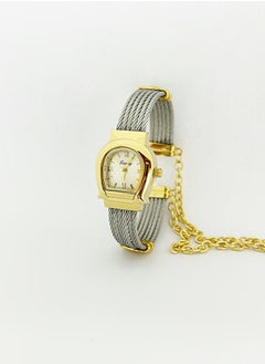 Silver and gold bracelet with white dial