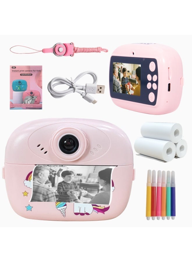 2.4-inch HD instant print kids' camera, pink digital camera, the perfect birthday gift for children aged 3 and up. - Image 1