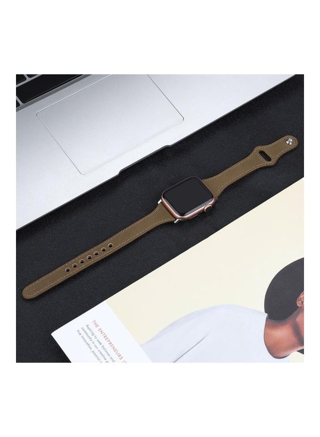 NIBEMINENT Leather Replacement Strap Watchband with Steel Button For Apple Watch Series 7/6/SE/5/4/3/2/1 38/40/41mm Light Brown - Image 5