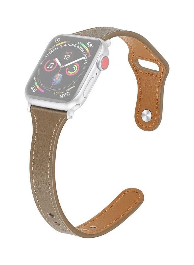 NIBEMINENT Leather Replacement Strap Watchband with Steel Button For Apple Watch Series 7/6/SE/5/4/3/2/1 38/40/41mm Light Brown - Image 1