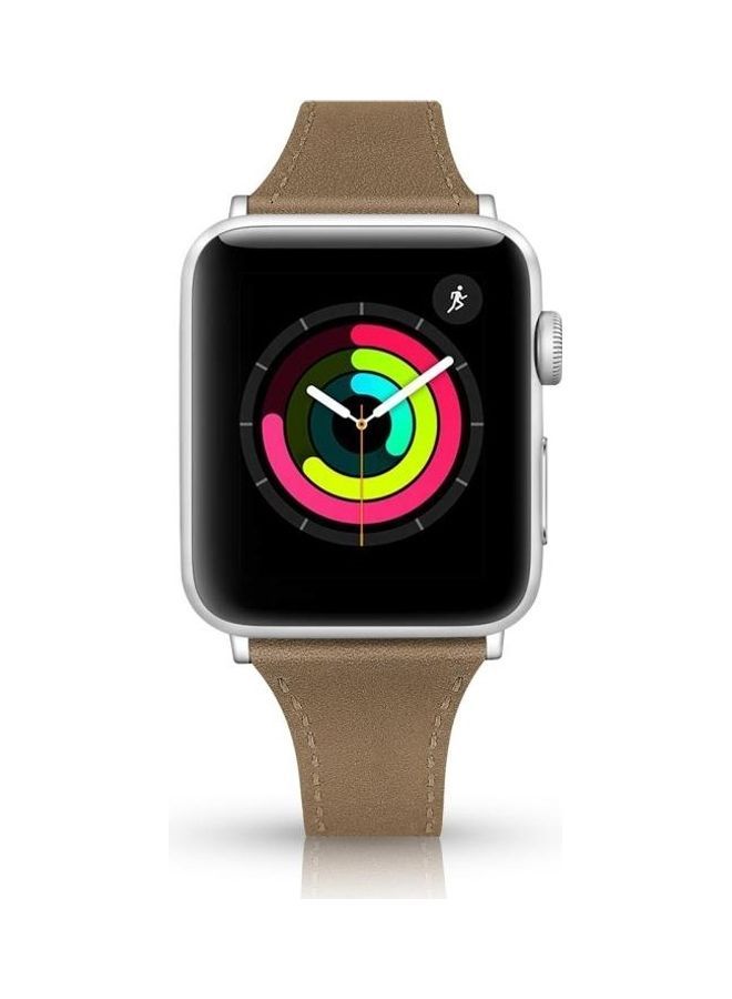 NIBEMINENT Leather Replacement Strap Watchband with Steel Button For Apple Watch Series 7/6/SE/5/4/3/2/1 38/40/41mm Light Brown - Image 2