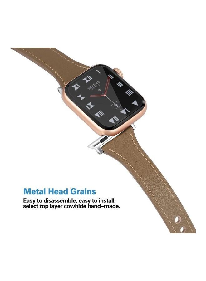 NIBEMINENT Leather Replacement Strap Watchband with Steel Button For Apple Watch Series 7/6/SE/5/4/3/2/1 38/40/41mm Light Brown - Image 4