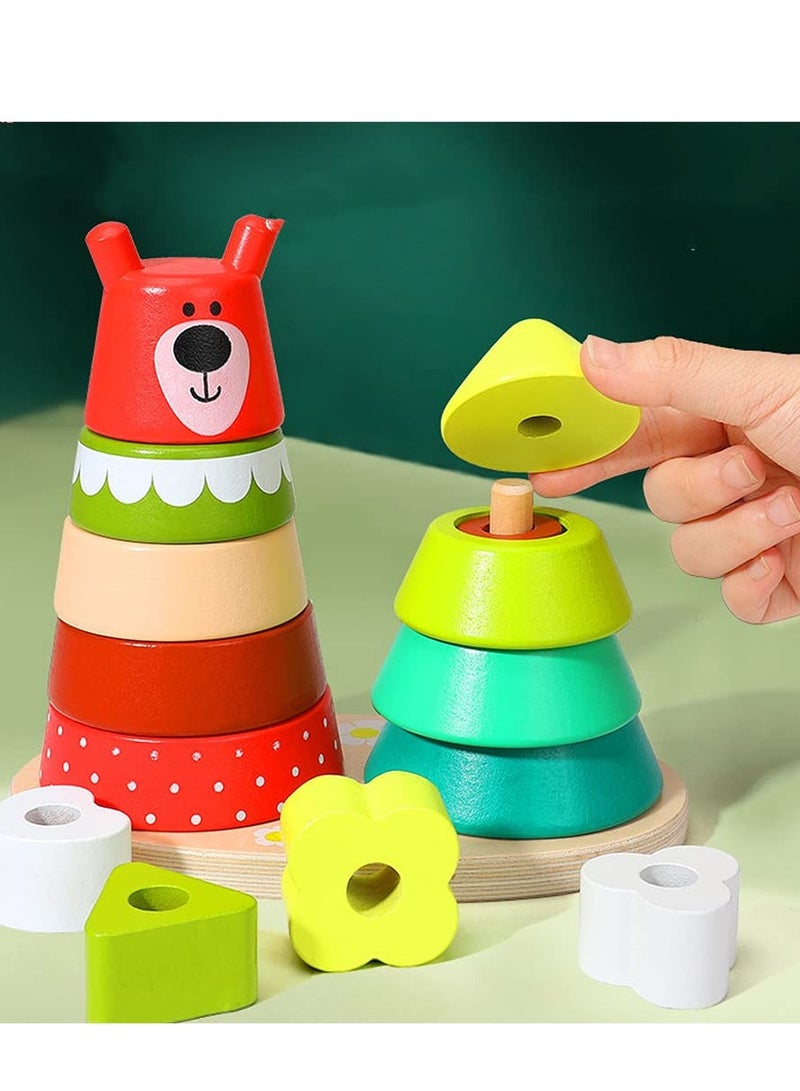 Rainbow Wooden Stacking Toys for Toddlers Shape Sorting Learning Gift for Boys and Girls Brain Development - Image 2