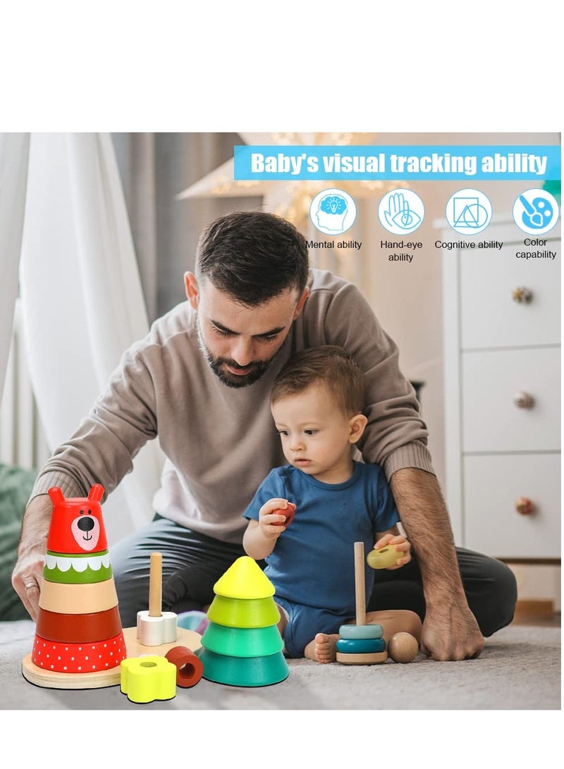Rainbow Wooden Stacking Toys for Toddlers Shape Sorting Learning Gift for Boys and Girls Brain Development - Image 4