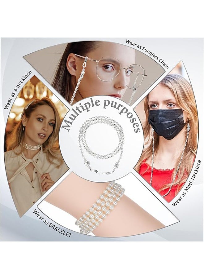 2Pcs Glasses Chain, Pearl Eyeglasses Strap, Eye Glasses Holders Around Neck, Face Masks Lanyard Chain Elegant Stylish Eyewear for Women Glass Accessories - Image 3