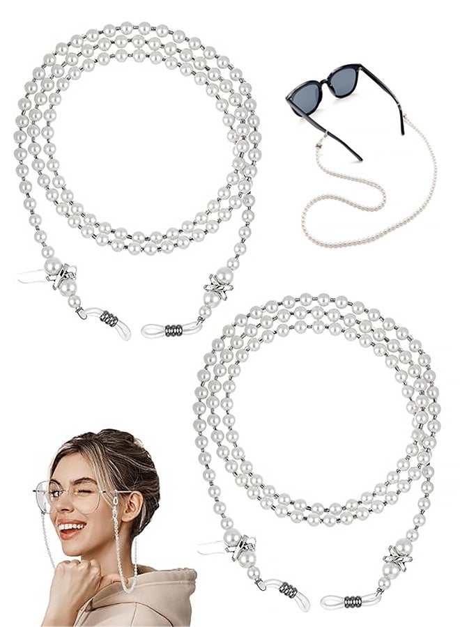 2Pcs Glasses Chain, Pearl Eyeglasses Strap, Eye Glasses Holders Around Neck, Face Masks Lanyard Chain Elegant Stylish Eyewear for Women Glass Accessories - Image 1
