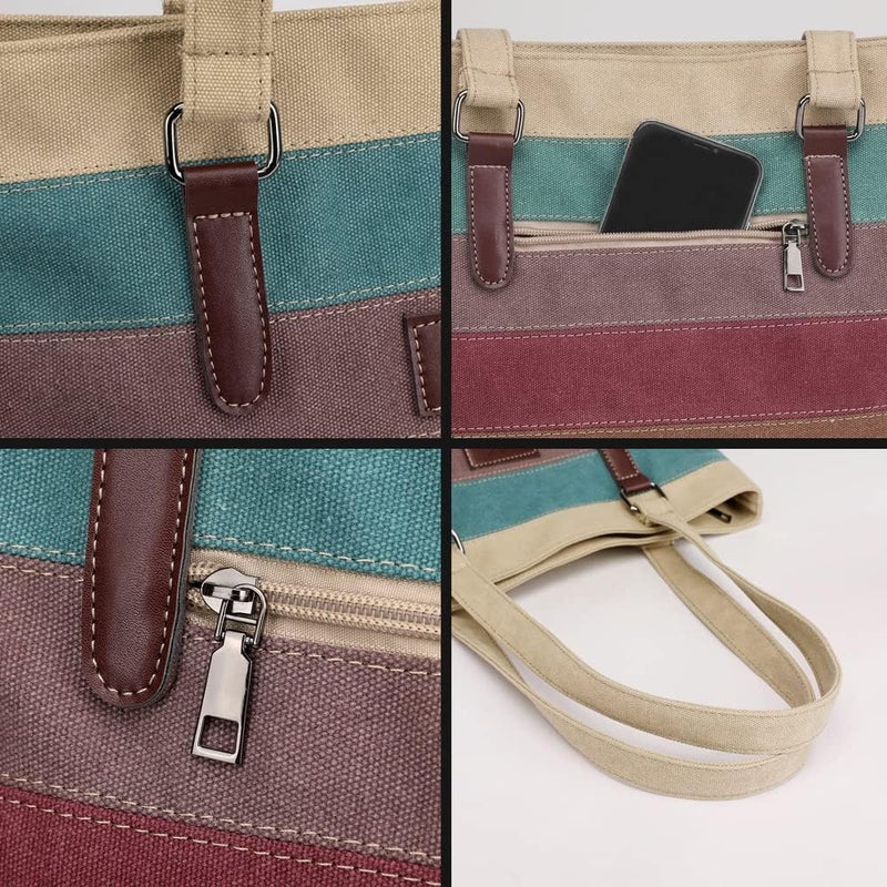 SNUG STAR Canvas Handbag Multi-Color Striped Lattice Cross Body Shoulder Purse Bag Tote-Handbag for Women | Striped, Lattice, Shoulder, Purse, Bag, Striped, Lattice, Shoulder, Purse, Bag - Image 4