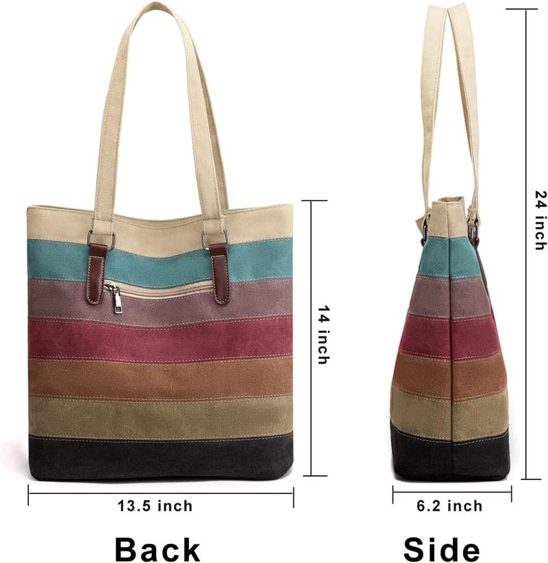 SNUG STAR Canvas Handbag Multi-Color Striped Lattice Cross Body Shoulder Purse Bag Tote-Handbag for Women | Striped, Lattice, Shoulder, Purse, Bag, Striped, Lattice, Shoulder, Purse, Bag - Image 1