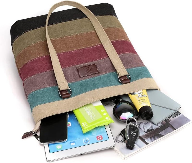 SNUG STAR Canvas Handbag Multi-Color Striped Lattice Cross Body Shoulder Purse Bag Tote-Handbag for Women | Striped, Lattice, Shoulder, Purse, Bag, Striped, Lattice, Shoulder, Purse, Bag - Image 2