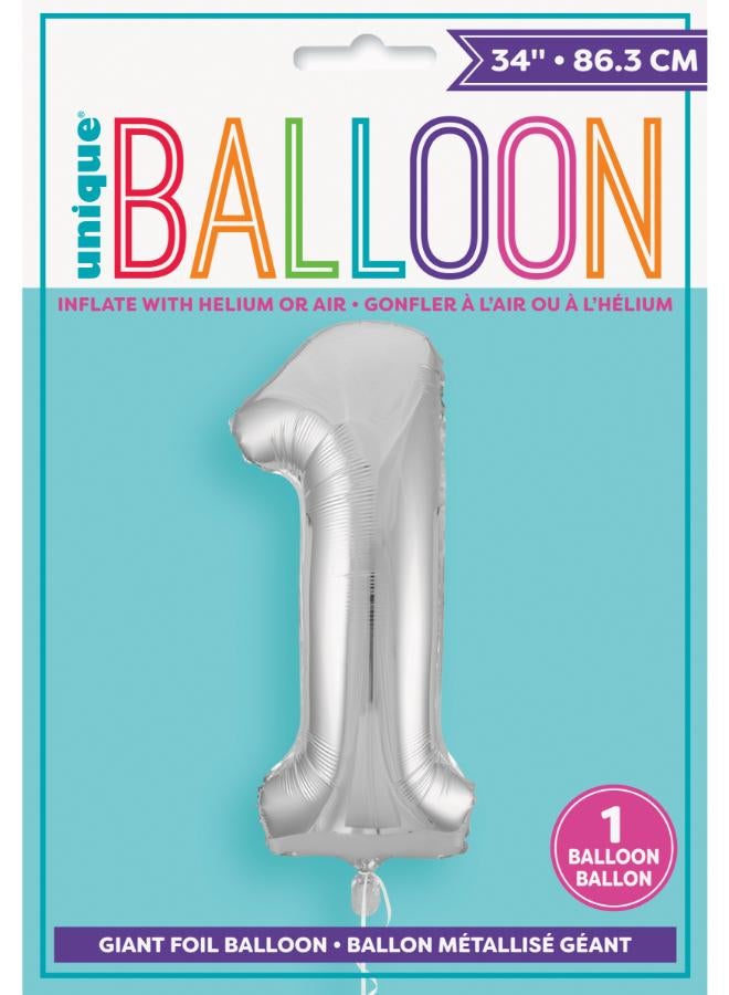 Unique 34" Silver Foil Number 1 Balloon - Image 2