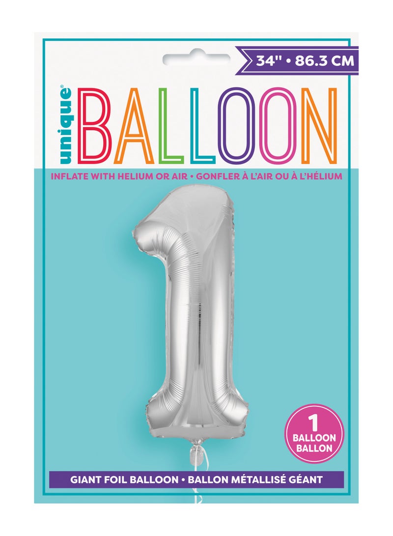 Unique 34" Silver Foil Number 1 Balloon - Image 3