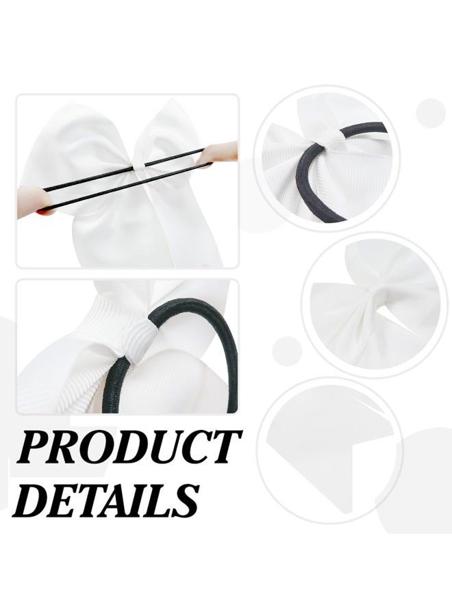 TUUXI 12pcs White Big Bow Hair Tie 8 Inch Grosgrain Ribbon Cheerleader Bows with Elastic Bands Ponytail Holder for School College Sports Cheerleading - Image 3