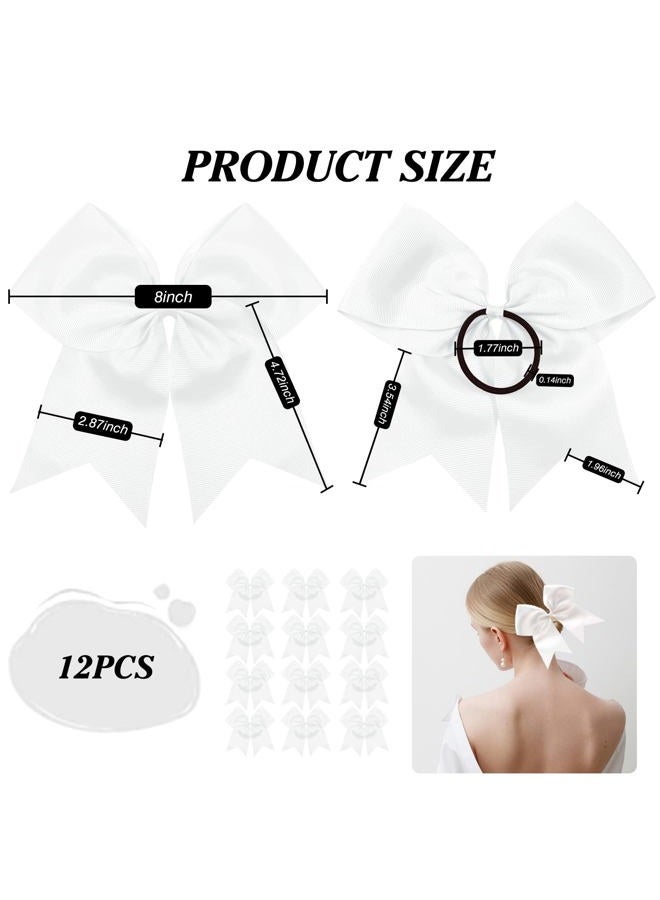 TUUXI 12pcs White Big Bow Hair Tie 8 Inch Grosgrain Ribbon Cheerleader Bows with Elastic Bands Ponytail Holder for School College Sports Cheerleading - Image 2