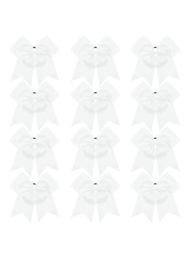 TUUXI 12pcs White Big Bow Hair Tie 8 Inch Grosgrain Ribbon Cheerleader Bows with Elastic Bands Ponytail Holder for School College Sports Cheerleading - Image 1