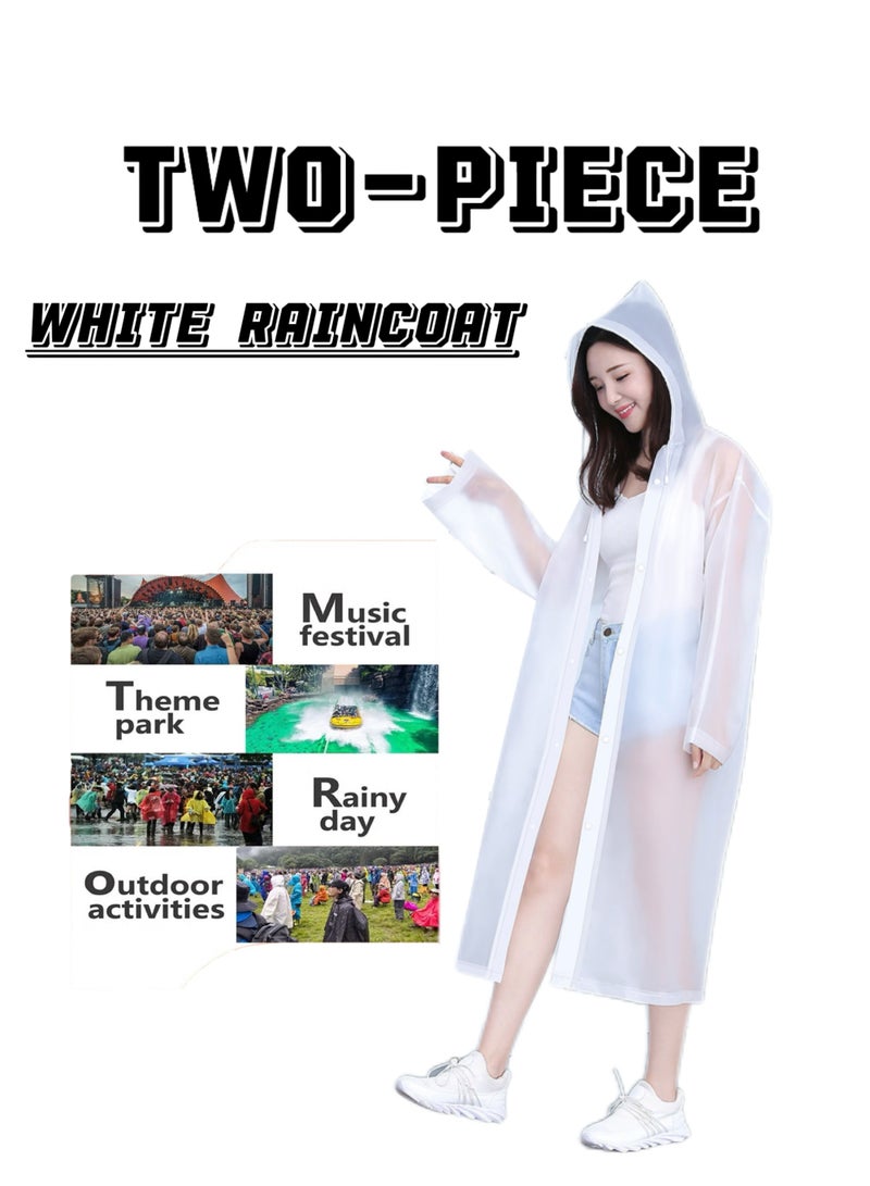 Generic White Version: 2-Pack Clear Rain Poncho for Adults | Unisex Portable Disposable EVA Raincoat | Outdoor Travel Emergency Heavy Rain Protection Set - White - Image 1