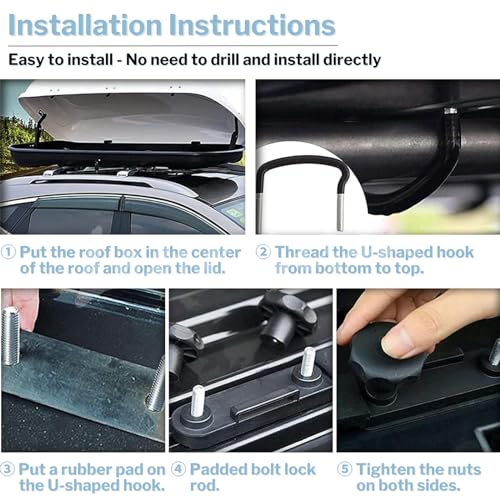 Lancisism 4 Pcs Roof Box U-Bolt Clamps, Upgraded Rooftop Cargo Carrier Rack Bolts, Car Van Mounting Fitting Kit 85mm Inner Width Metal U-Bracket Clips w/ 8 Lock Nuts 2 Straps - Image 5