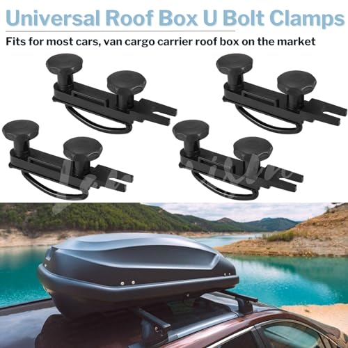 Lancisism 4 Pcs Roof Box U-Bolt Clamps, Upgraded Rooftop Cargo Carrier Rack Bolts, Car Van Mounting Fitting Kit 85mm Inner Width Metal U-Bracket Clips w/ 8 Lock Nuts 2 Straps - Image 2