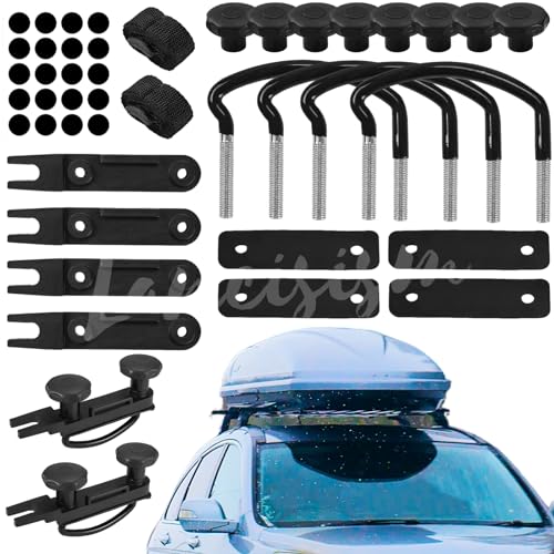 Lancisism 4 Pcs Roof Box U-Bolt Clamps, Upgraded Rooftop Cargo Carrier Rack Bolts, Car Van Mounting Fitting Kit 85mm Inner Width Metal U-Bracket Clips w/ 8 Lock Nuts 2 Straps - Image 1