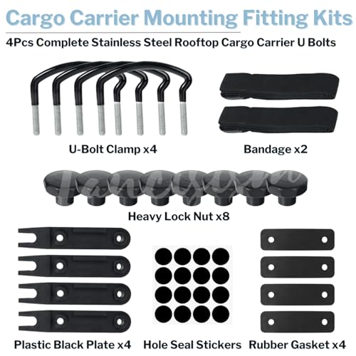 Lancisism 4 Pcs Roof Box U-Bolt Clamps, Upgraded Rooftop Cargo Carrier Rack Bolts, Car Van Mounting Fitting Kit 85mm Inner Width Metal U-Bracket Clips w/ 8 Lock Nuts 2 Straps - Image 3