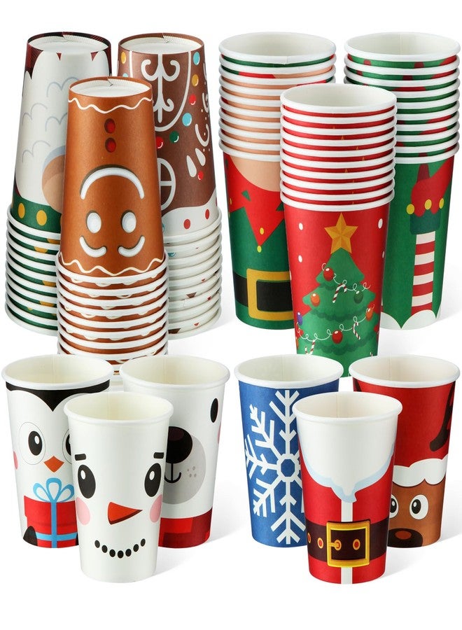 Layhit 120 Pcs Christmas Paper Cups 9 oz Disposable Coffee Santa Snowman Elk Cold Hot Drink Cup for Daily Use Xmas Holiday Drinking Cocoa Tea Beverages Party, 12 Styles - Image 1