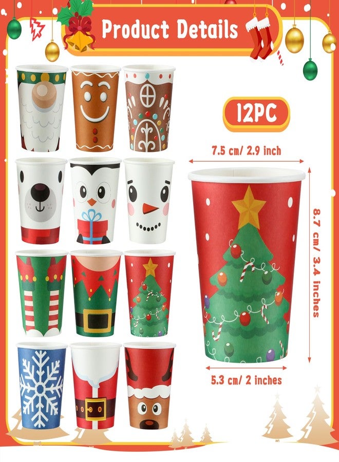 Layhit 120 Pcs Christmas Paper Cups 9 oz Disposable Coffee Santa Snowman Elk Cold Hot Drink Cup for Daily Use Xmas Holiday Drinking Cocoa Tea Beverages Party, 12 Styles - Image 2