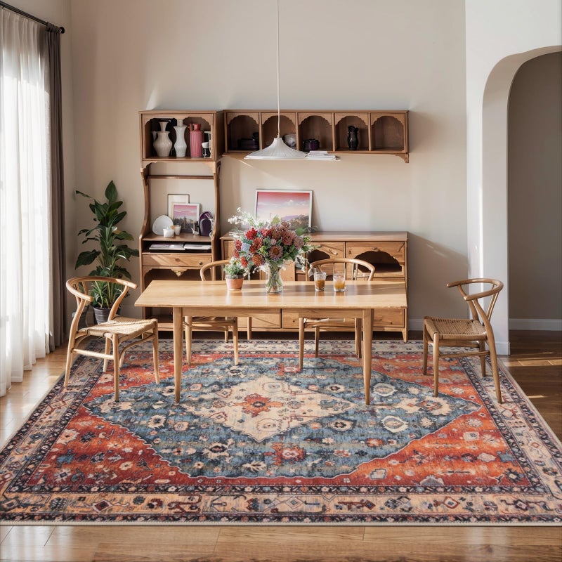 SERISSA 5x7 Boho Tribal Area Rug, Washable Large Rugs for Living Room, Ultra Soft Non-Slip Bedroom Rug Print Distressed Vintage Farmhouse Carpet Rug for Dining Room Dorm Office Home Decor - Image 5