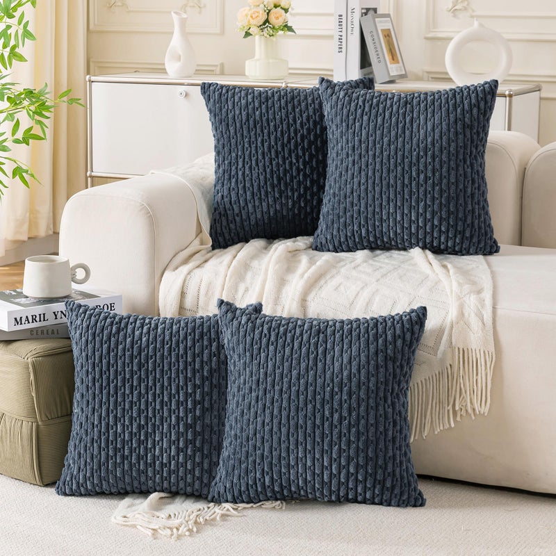 Cozoomy Set of 4 Grey Blue Decorative Throw Pillow Covers 18x18 Inch Corduroy Pillow Covers for Bed Couch Sofa Living Room Soft Square Cushion Cases - Image 1