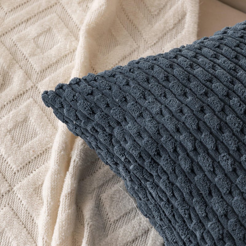 Cozoomy Set of 4 Grey Blue Decorative Throw Pillow Covers 18x18 Inch Corduroy Pillow Covers for Bed Couch Sofa Living Room Soft Square Cushion Cases - Image 3