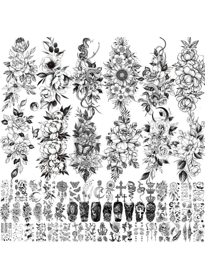 VANTATY 61 Sheets 3D Snake Flower Temporary Tattoos For Women Girls Neck Arm 12 Sheets Realistic Floral Fake Tattoo Stickers Thigh Waterproof Temp Transfer Tatoo Adults Rose Sunflower Butterfly - Image 3
