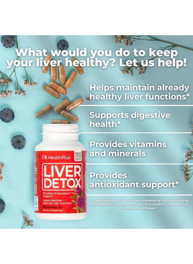 Health Plus هيلث بلس، ديتوكس الكبد، دعم طبيعي عشبي للكبد ومكمل ديتوكس مع حليب الشوك، الهندباء وجذر الكركم، 60 كبسولة - Image 3
