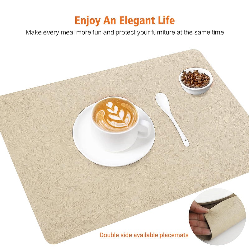Bxzandya Vinyl Placemats Set of 6 Heat Resistant Easy Clean Non-Slip Place Mats for Dining Table Faux Leather Waterproof Stain Resistant Wipeable Washable PVC Table Mats(6, Beige) - Image 2