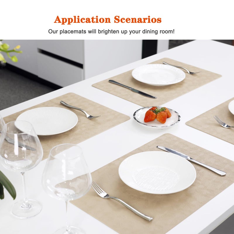 Bxzandya Vinyl Placemats Set of 6 Heat Resistant Easy Clean Non-Slip Place Mats for Dining Table Faux Leather Waterproof Stain Resistant Wipeable Washable PVC Table Mats(6, Beige) - Image 5