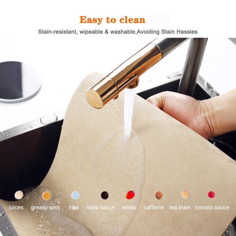 Bxzandya Vinyl Placemats Set of 6 Heat Resistant Easy Clean Non-Slip Place Mats for Dining Table Faux Leather Waterproof Stain Resistant Wipeable Washable PVC Table Mats(6, Beige) - Image 4