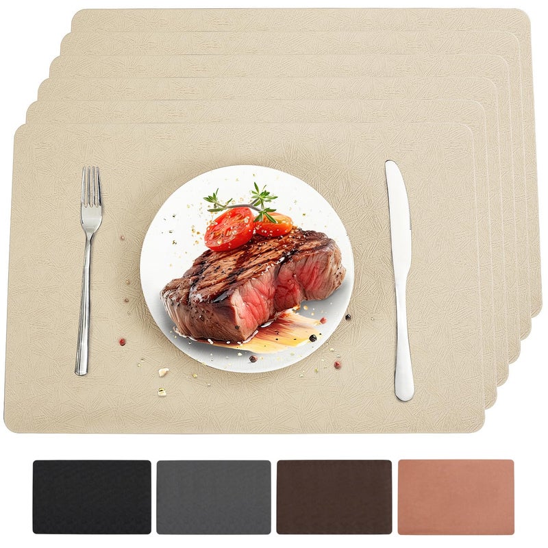Bxzandya Vinyl Placemats Set of 6 Heat Resistant Easy Clean Non-Slip Place Mats for Dining Table Faux Leather Waterproof Stain Resistant Wipeable Washable PVC Table Mats(6, Beige) - Image 1