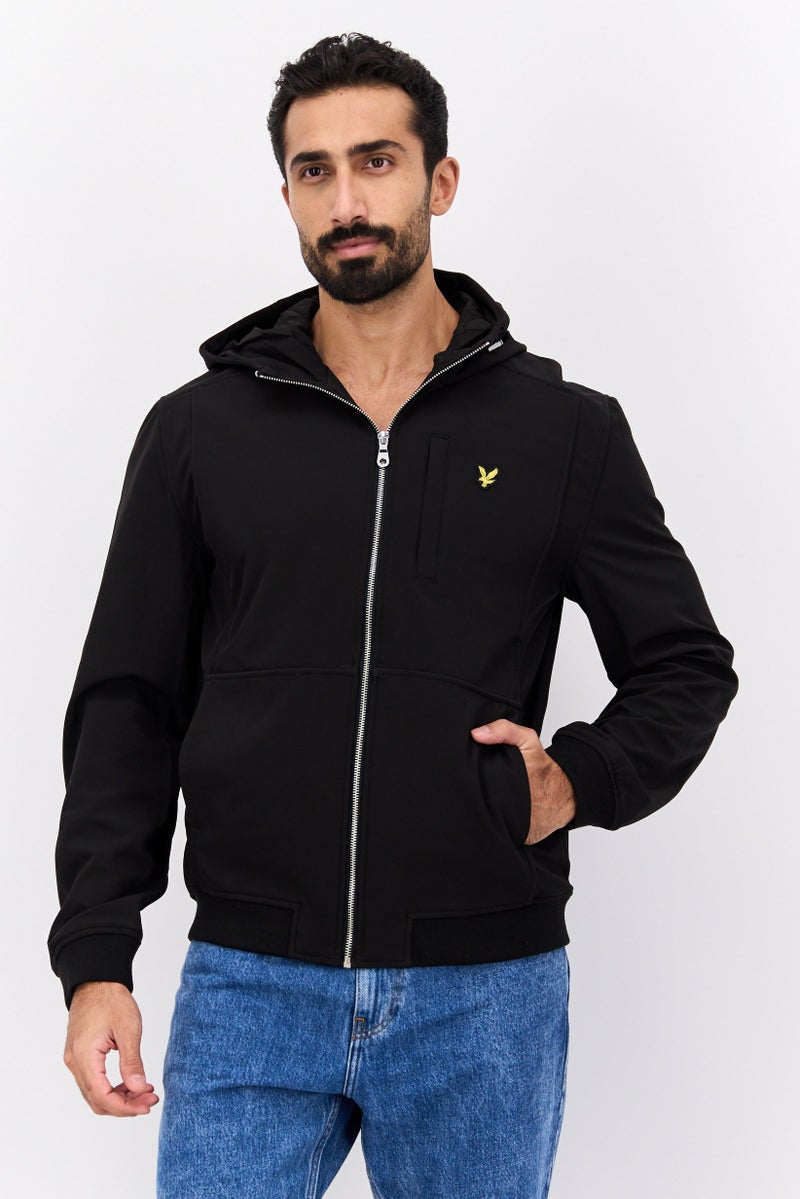 Lyle & Scott جاكيت واقي من الرياح للرجال بشعار مطرز، أسود - Image 1