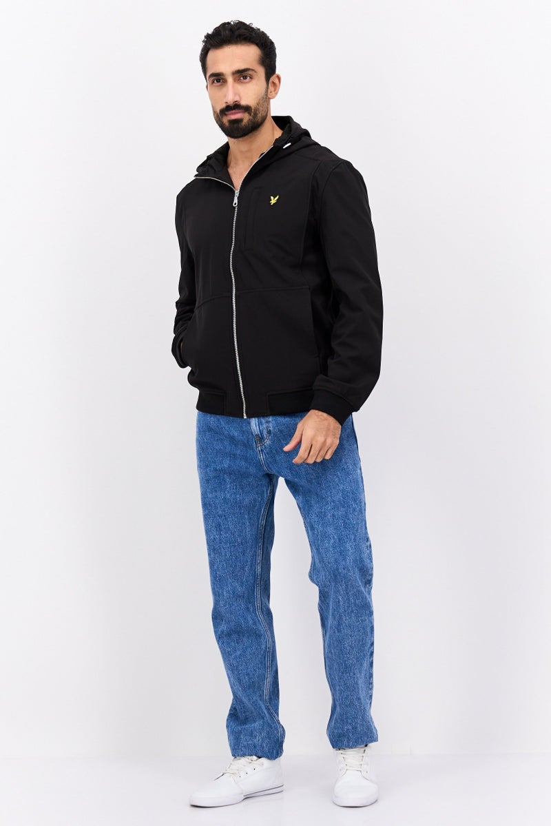 Lyle & Scott جاكيت واقي من الرياح للرجال بشعار مطرز، أسود - Image 4