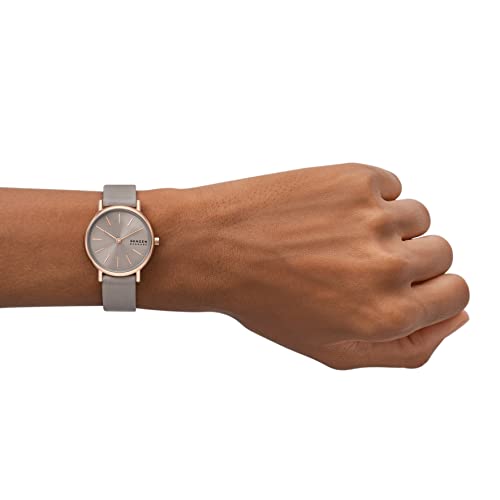 Skagen Women's Signatur Lille Two-Hand Rose Gold Stainless Steel and Gray Leather Band Watch (Model: SKW3060) - Image 4