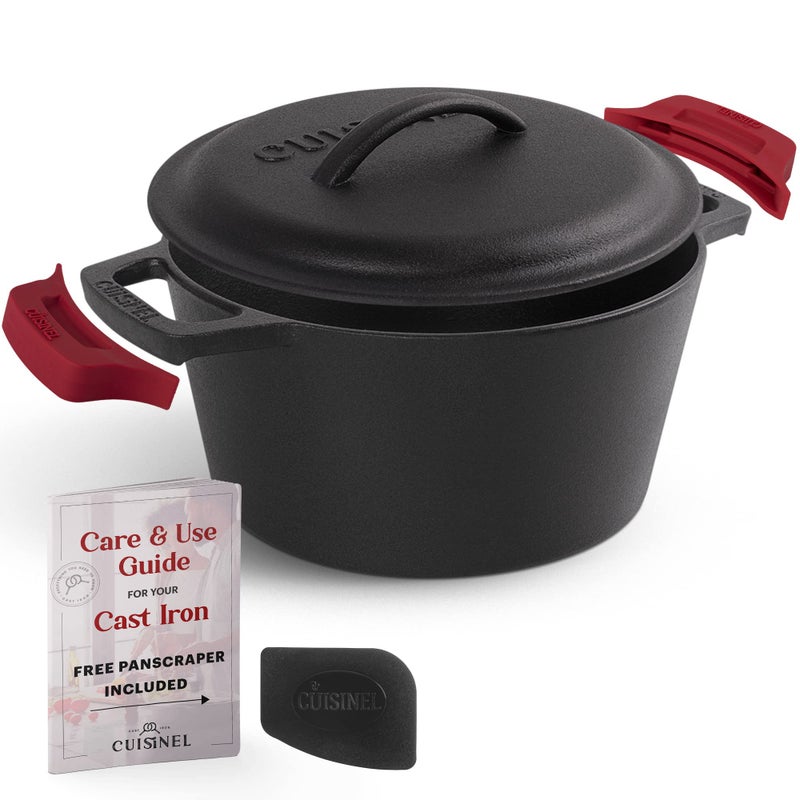 Cuisinel Cast Iron Dutch Oven 3Quart Deep Pot Lid Pan Scraper Handle Covers Large PreSeasoned Cooker for Baking Bread Soup Frying IndoorOutdoor Kitchen Camping Fire BBQ Cookware