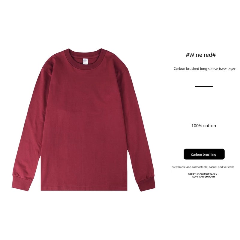 New400g heavyweight pure cotton round-neck three-book needle long-sleeved T-shirt loose men's and women's undershirt - Image 3