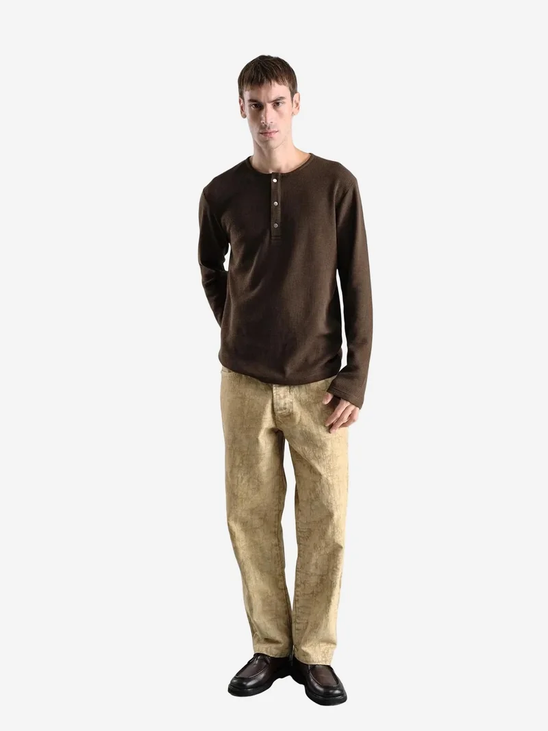 Giesto Mocha Brown GIESTO Button Collar Long Sleeve T-Shirt for Men | Best Price UAE