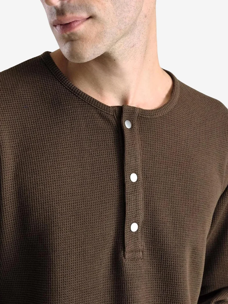 Giesto Mocha Brown GIESTO Button Collar Long Sleeve T-Shirt for Men | Best Price UAE