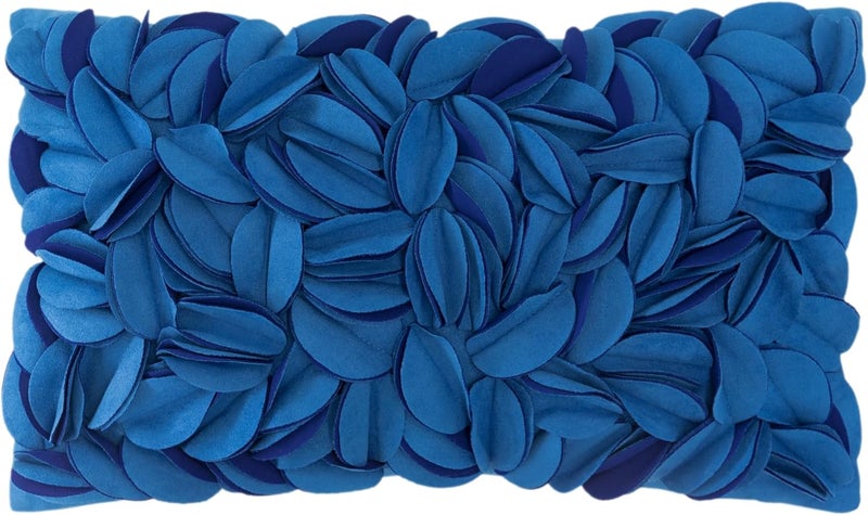 KINGROSE 3D Floral Decorative Throw Pillow Cover Handmade Soft Pillow Case Sham Solid Cushion Cover for Bedroom Home Decor Sofa 12 x 20 Inches Solid Suede Blue - Image 1